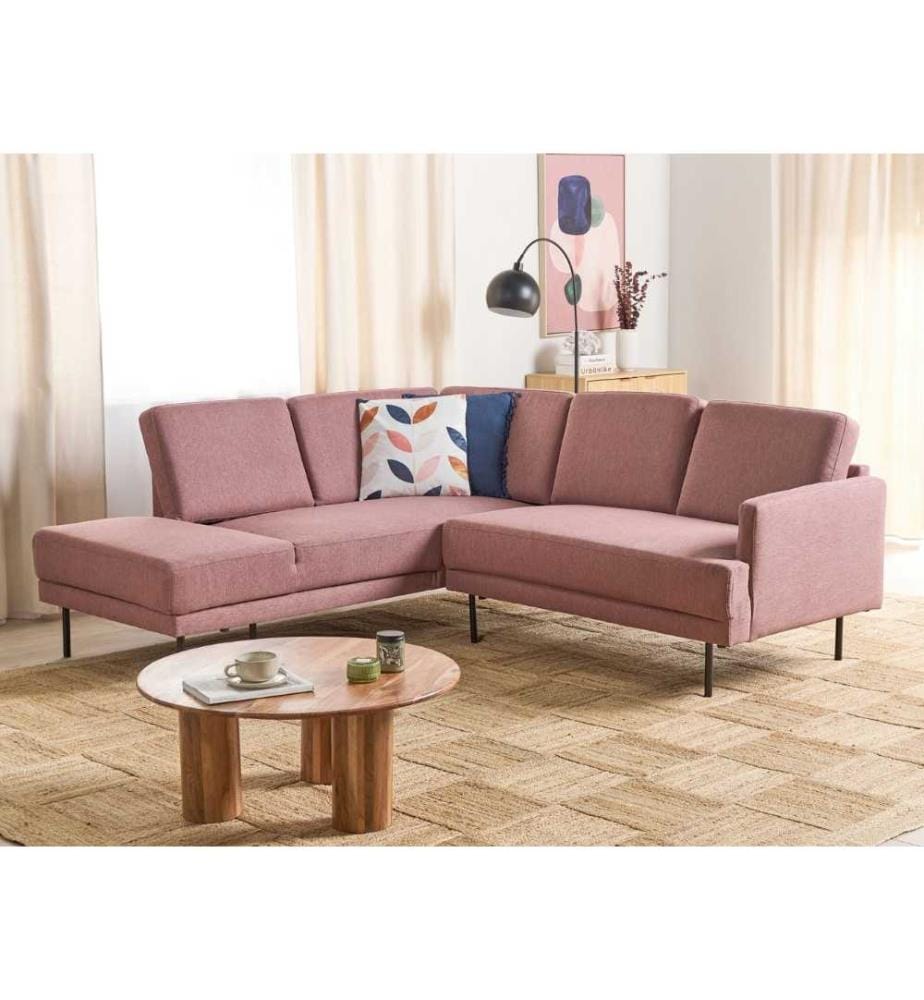 Canapé d'Angle en Polyester Beige 192 x 155 Canapé 2 Places Tapissé Pieds en métal Tissu Dossier Rembourré Design Minimaliste Moderne