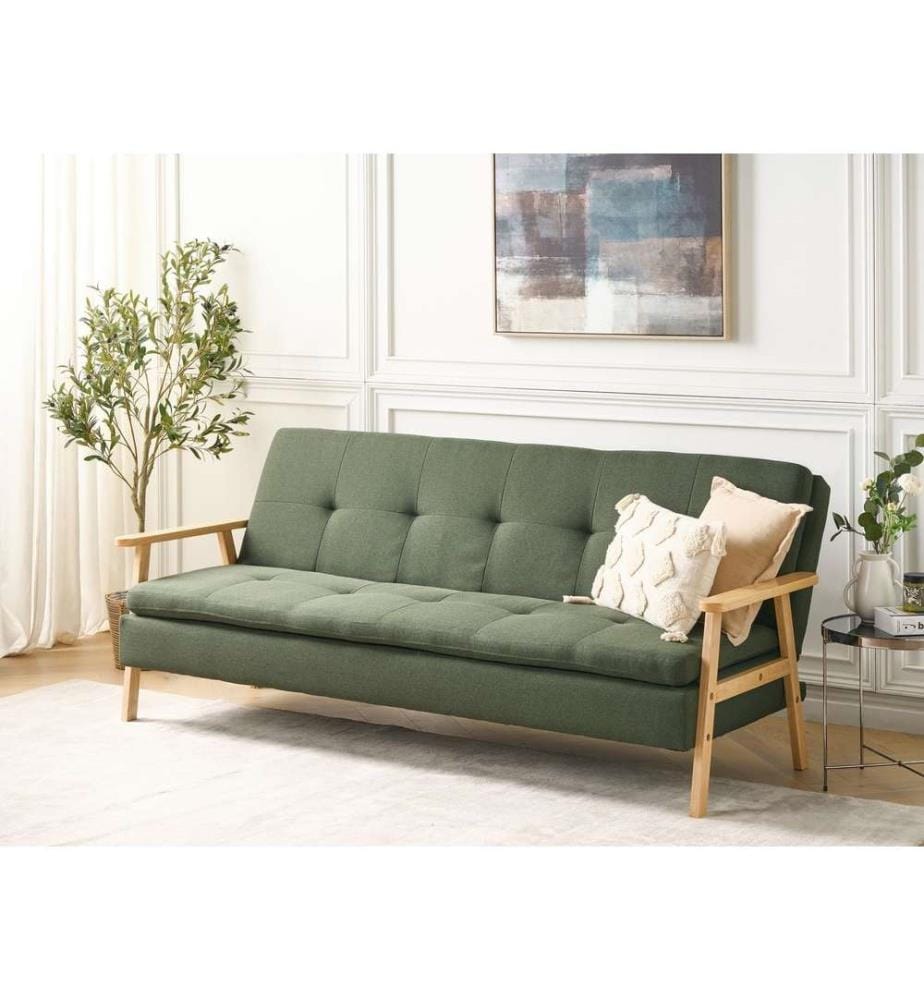 Canapé-lit Clic Clac 3 Places en Tissu Polyester Beige Assure un Espace Couchage Confortable et Pratique Tjorn
