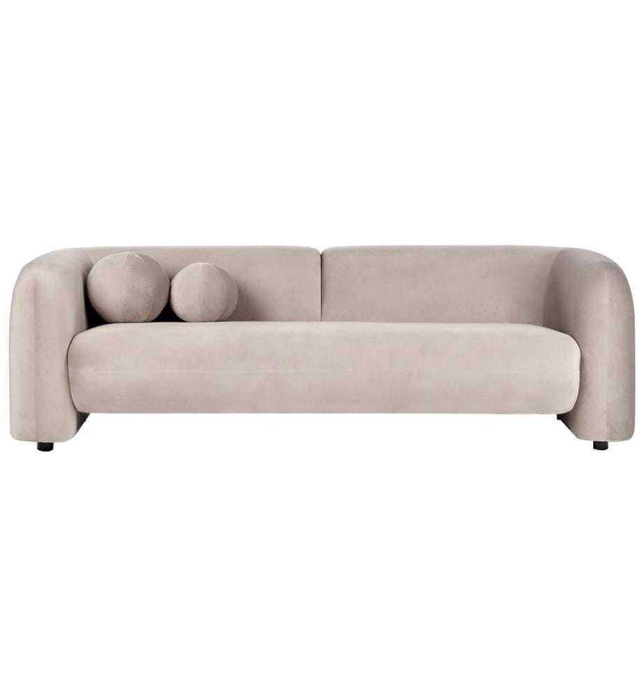 Canapé 3 Places Taupe en Velours avec Coussins Salon Bureau Style Moderne Rétro