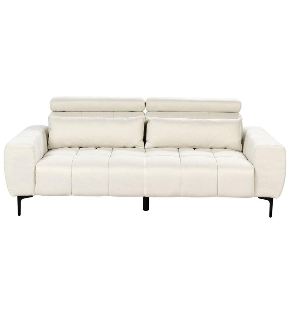 Canapé 3 Places Blanc Crème en Tissu avec Têtières Réglables Meubles de Salon Style Moderne