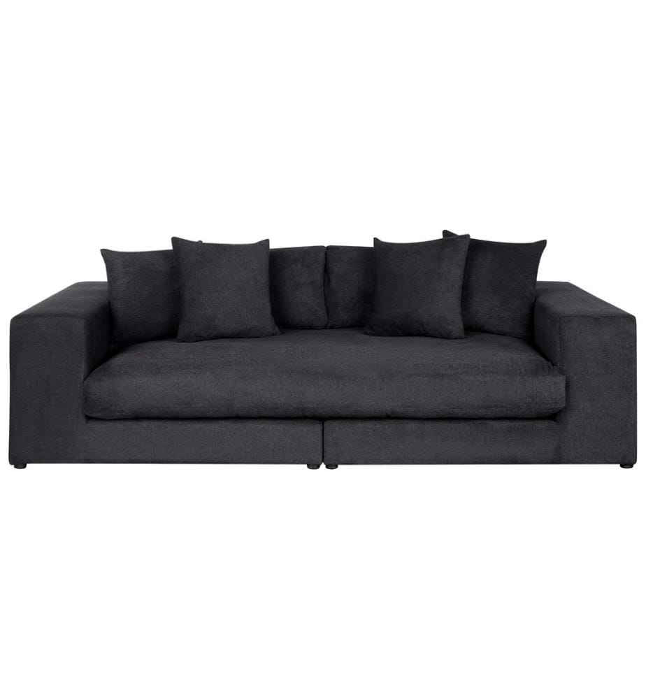 Canapé 3 Places Noir en Tissu Rembourré Confortable avec Accoudoirs Salon Confortable Style Moderne