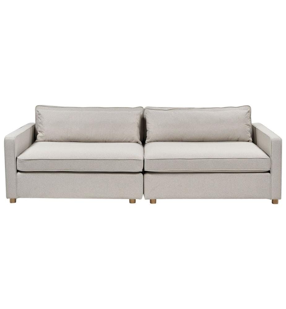 Canapé 3 Places Beige en Tissu Pieds en Bois Accoudoirs Style Moderne