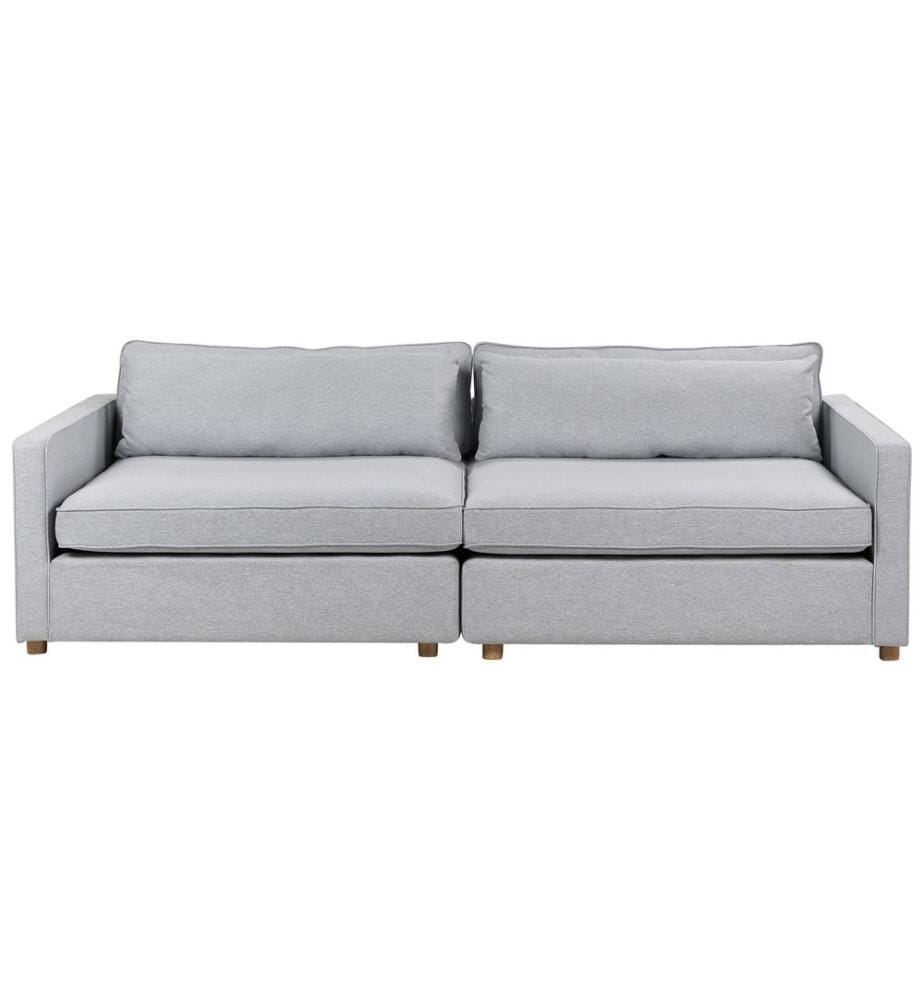 Canapé 3 Places Gris en Tissu Pieds en Bois Accoudoirs Style Moderne