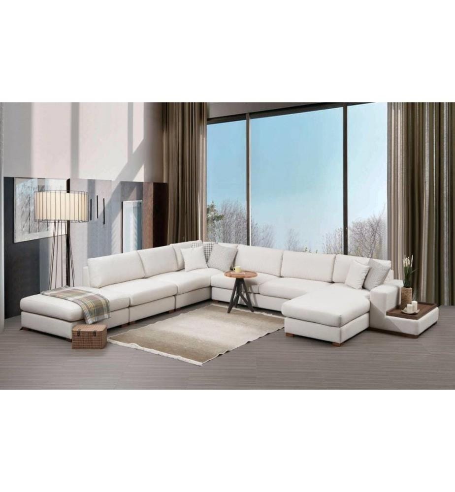 Canapé d'angle, beige, cadre en hêtre - aggloméré, tissu polyester