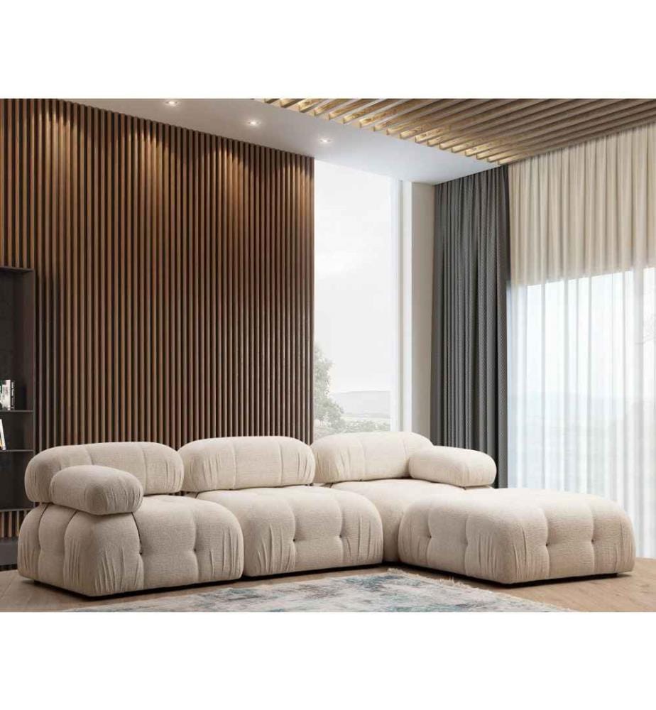 Canapé d'angle, crème, cadre en hêtre - aggloméré, tissu polyester