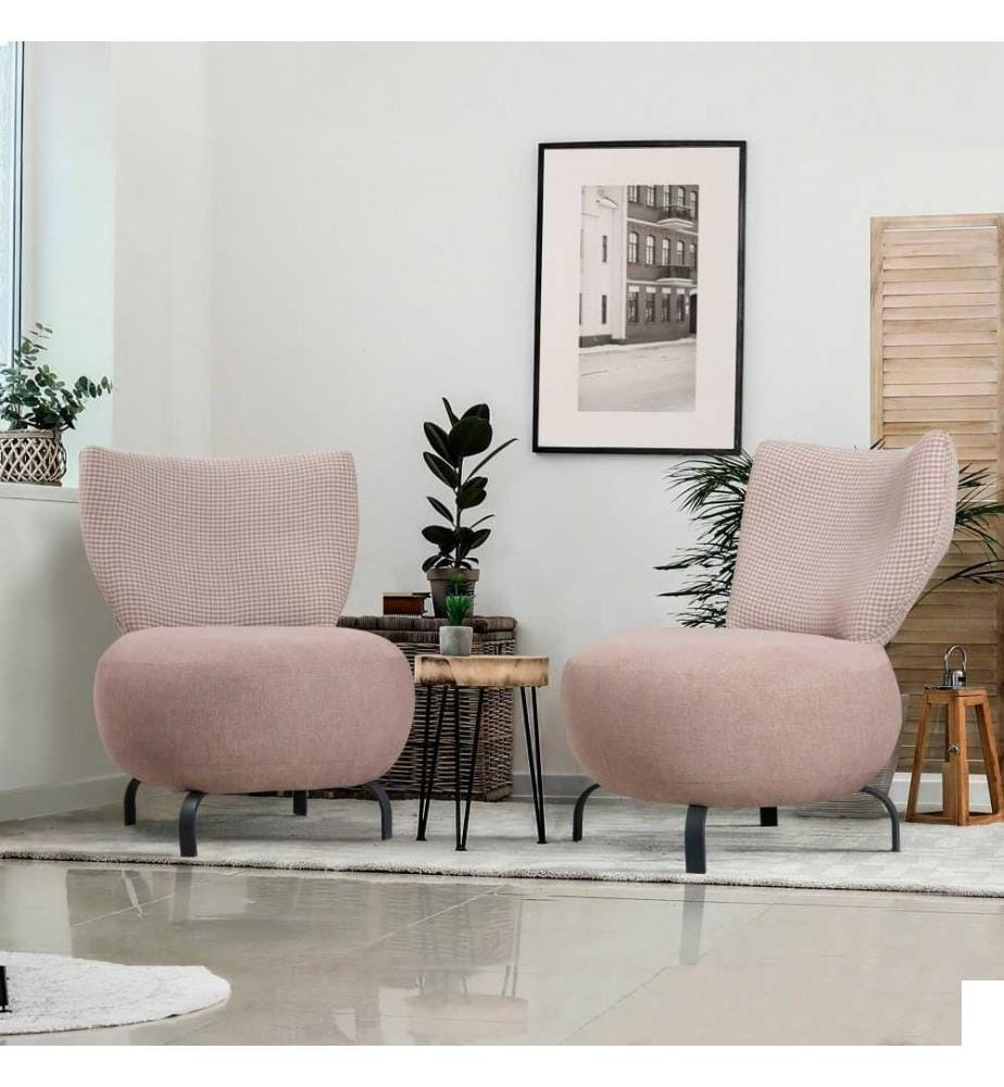 Ensemble de chaises à oreilles, saumon, cadre en bois de charme, tissu chenille