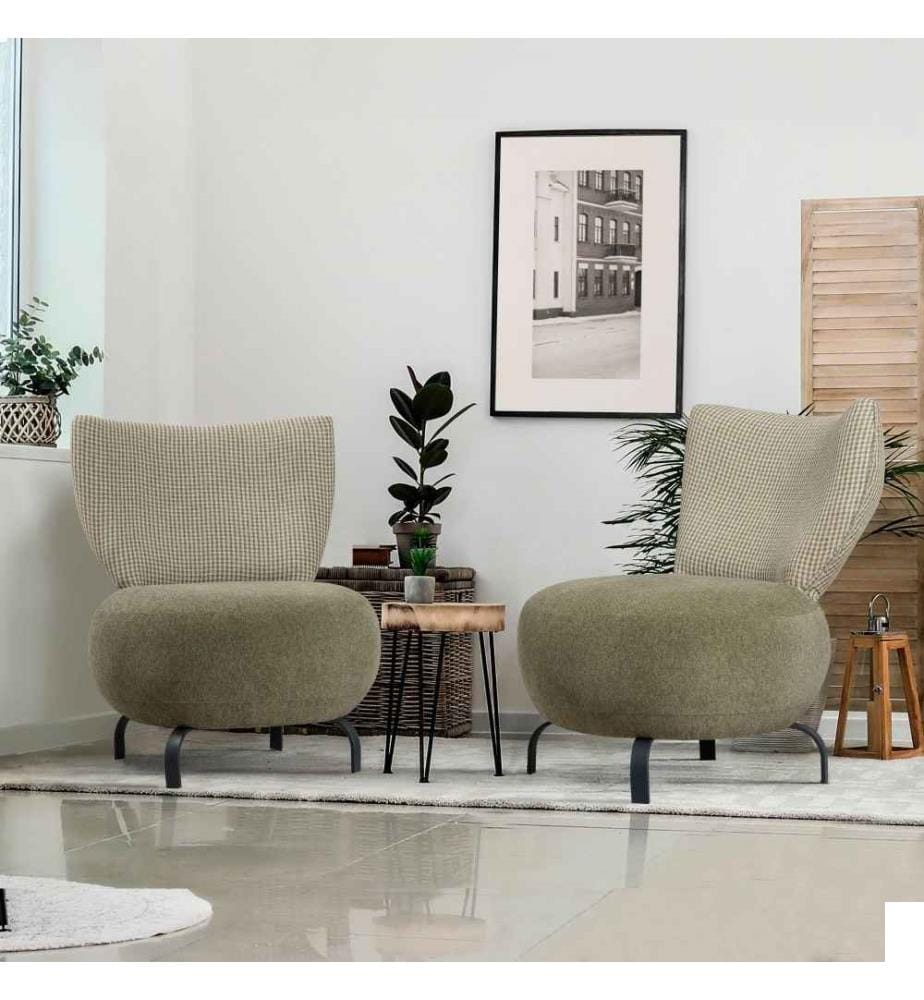 Ensemble de chaises à oreilles, vert, cadre en bois de charme, tissu Chenille
