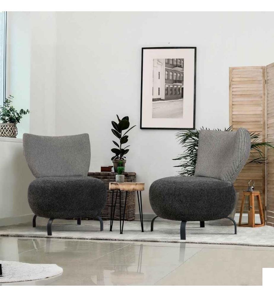 Ensemble de chaises à oreilles, Anthracite, cadre en bois de charme, tissu Chenille