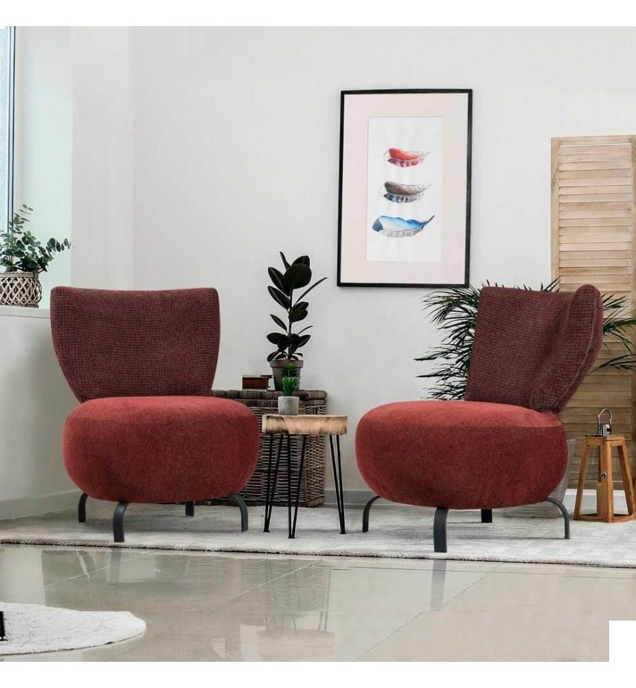 Ensemble de chaises à oreilles, rouge bordeaux, cadre en bois de charme, tissu chenille