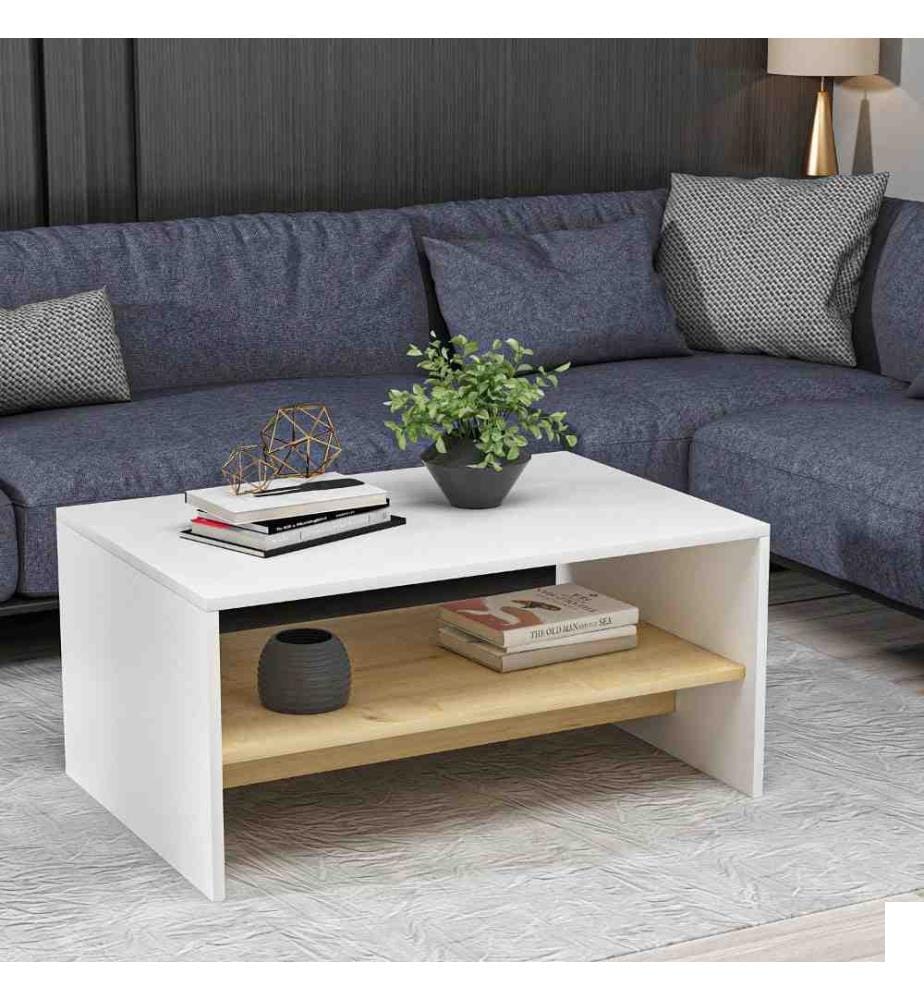 Table basse, blanc, chêne saphir, panneau de particules mélaminé