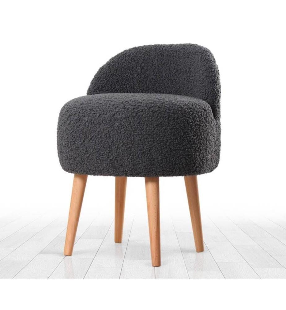 Pouf, gris foncé, fausse fourrure, pieds en bois