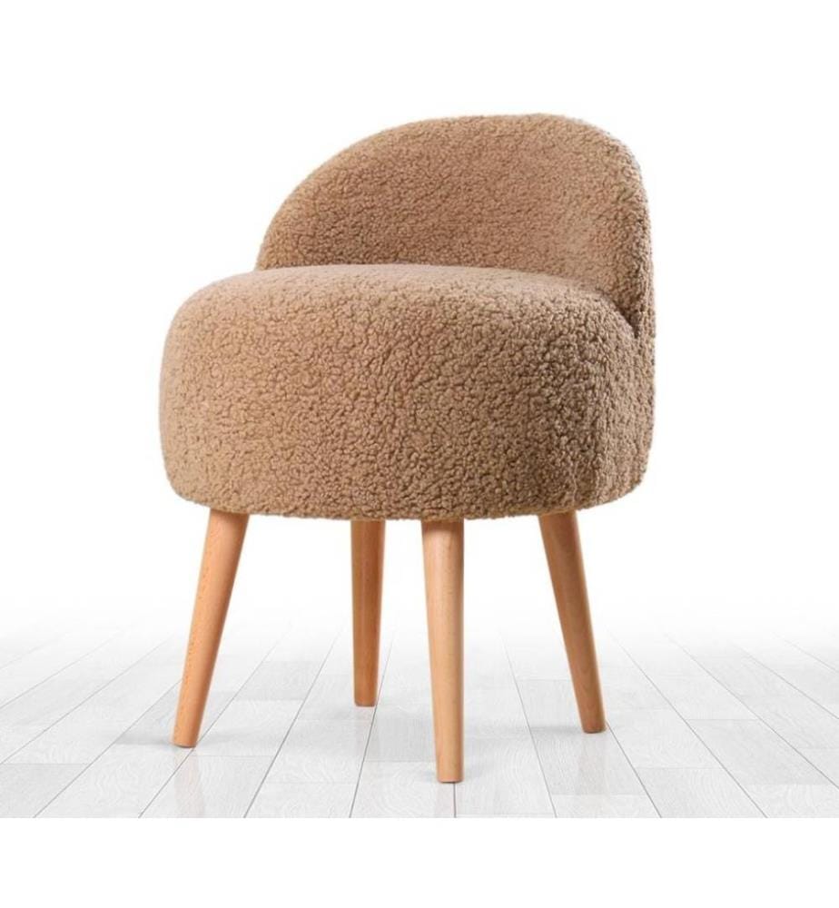 Pouf, café, fausse fourrure, pieds en bois
