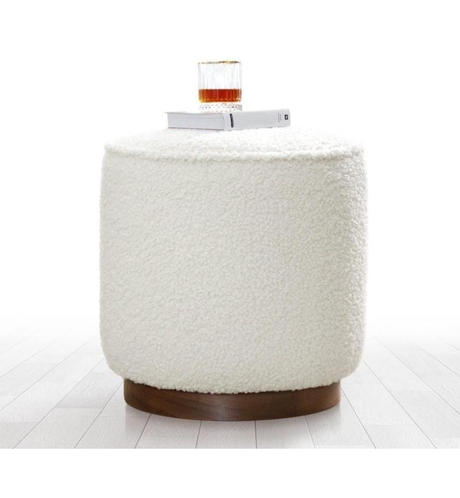 Pouf, blanc, fausse fourrure, pieds en bois