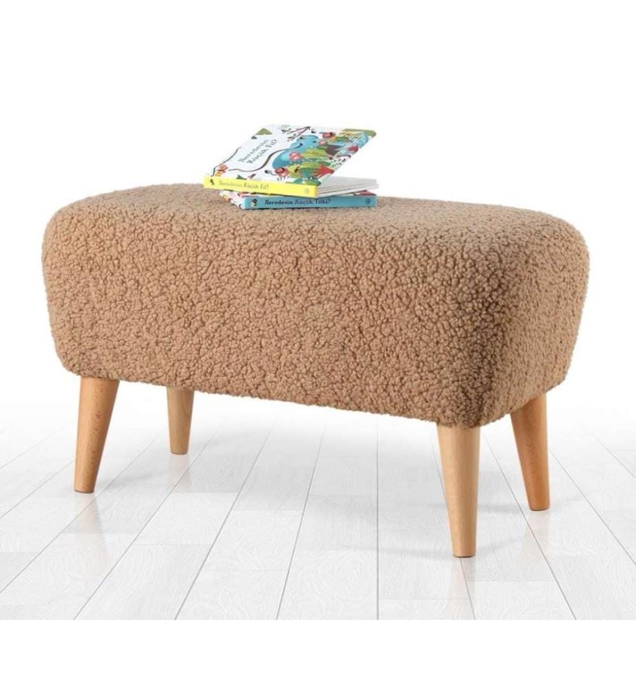 Pouf, marron, fausse fourrure, pieds en bois