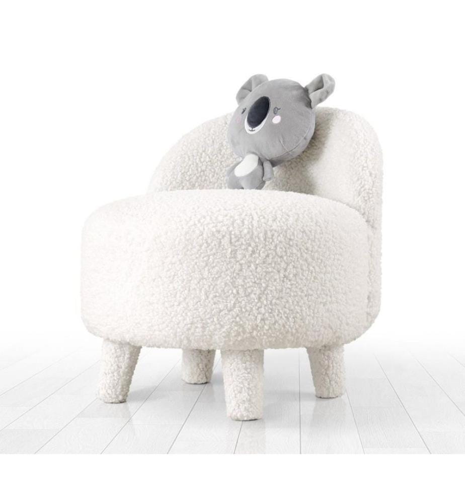 Pouf, blanc, fausse fourrure, pieds en bois