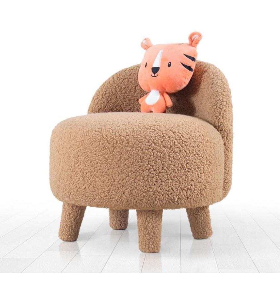 Pouf, marron, fausse fourrure, pieds en bois