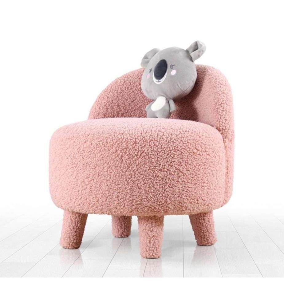 Pouf, poudre, fausse fourrure, pieds en bois