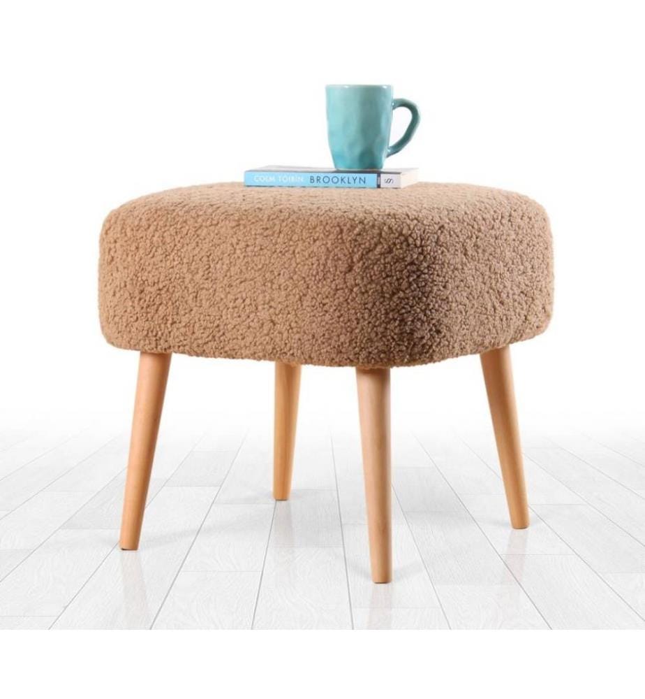 Pouf, marron, fausse fourrure, pieds en bois