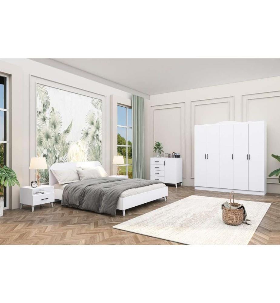 Ensemble de chambre à coucher, blanc, panneau de particules mélaminé