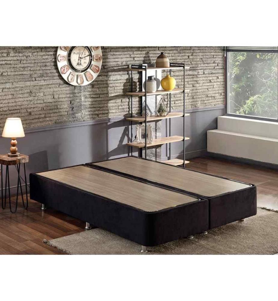 Sommier double, noir, cadre en acier, tissu Soho