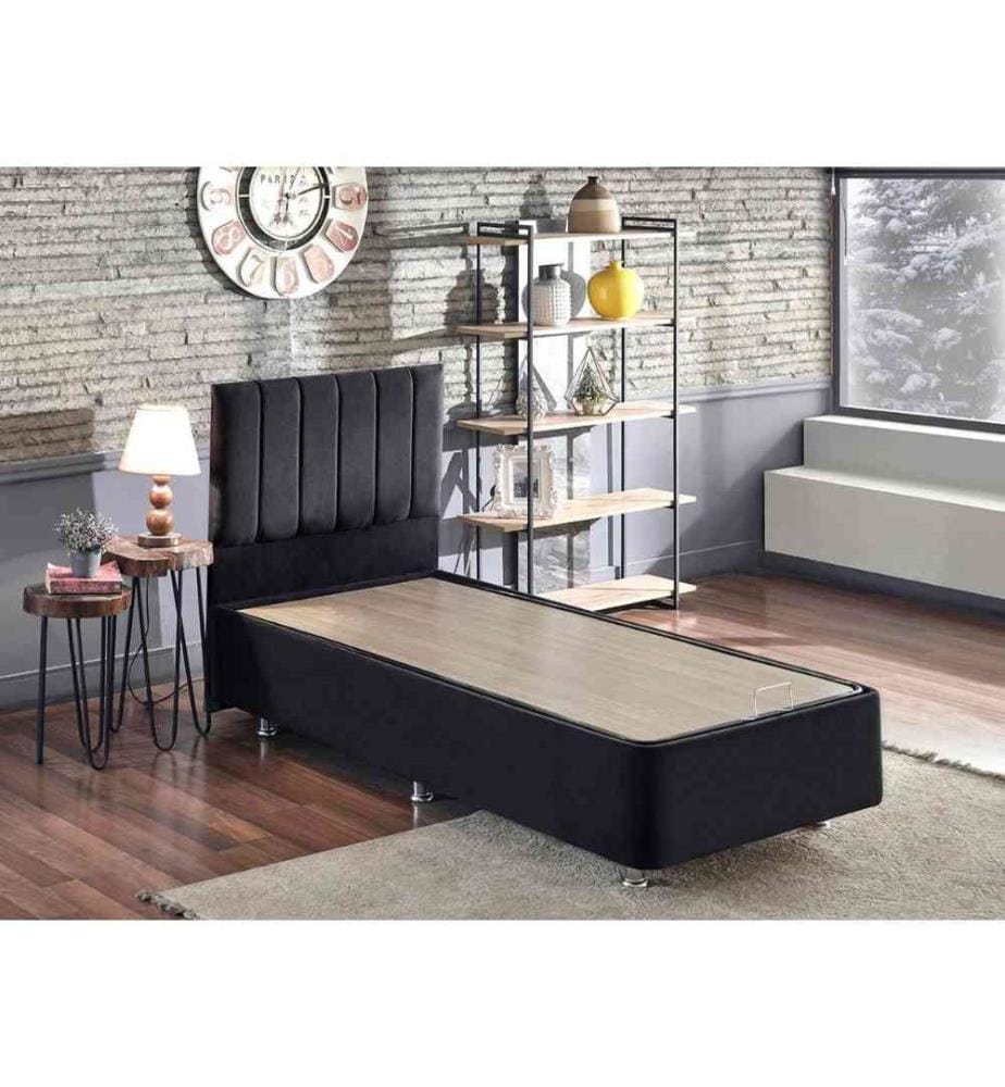 Sommier et tête de lit pour une personne, noir, cadre en acier, tissu Soho