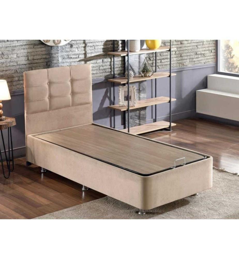 Sommier et tête de lit pour une personne, Light Brown, cadre en acier, tissu Soho