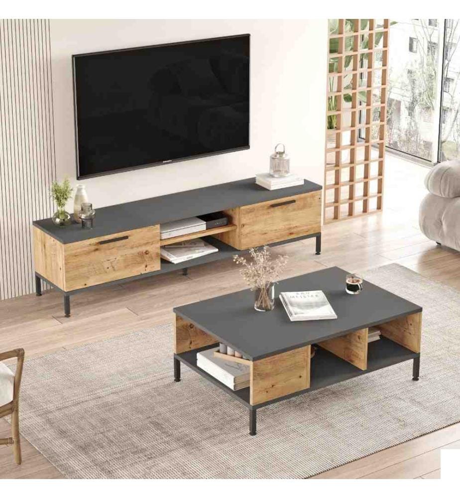 Ensemble de meubles de salon, pin atlantique, anthracite, panneau de particules mélaminé