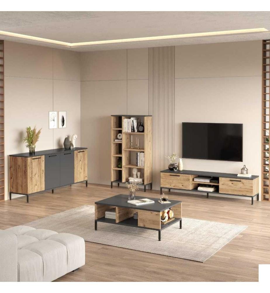 Ensemble de meubles de salon, pin atlantique, anthracite, panneau de particules mélaminé
