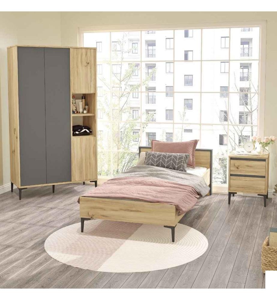 Young Room Set, Chêne, Anthracite, Panneau de particules mélaminé