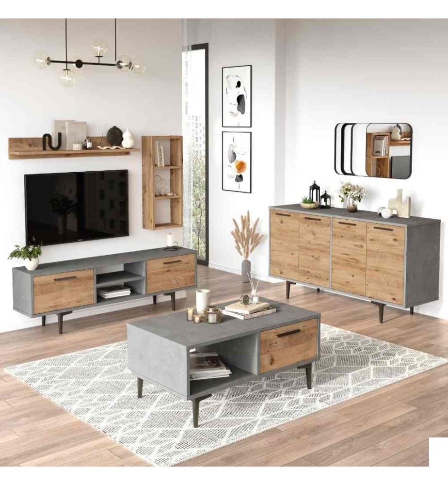 Ensemble de meubles de salon, pin atlantique, anthracite, panneau de particules mélaminé
