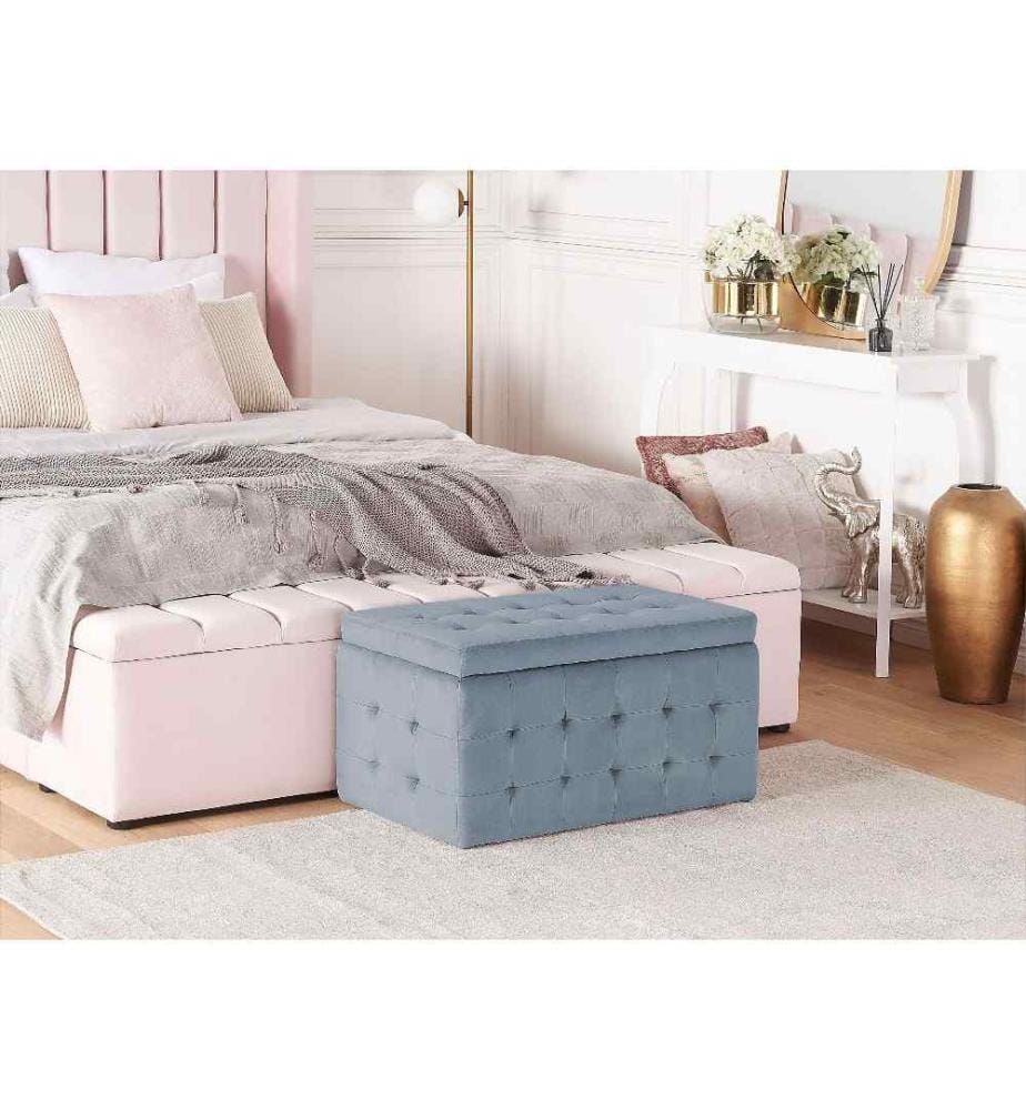 Coffre de Rangement au Style Chesterfield en Velours Synthétique Gris pour Intérieur Moderne et Glamour