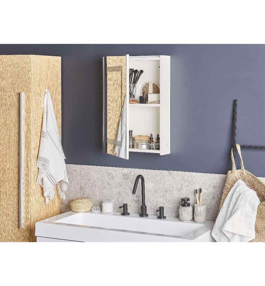 Armoire de Toilette Murale avec Miroir LED 40 x 60 cm Meuble de Rangement Pratique pour Salle de Bain au Style Moderne et Minimaliste