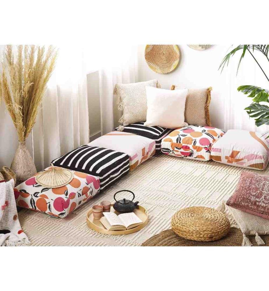 Coussin de Sol en Coton Multicolore 50 x 50 x 20 cm Motif Abstrait Pouf d'Assise Coloré Confortable
