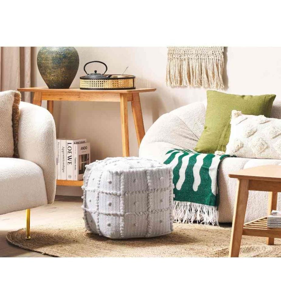 Pouf Noir et Blanc en Coton 40 x 40 cm Repose-Pieds Moelleux pour Salon ou Chambre Accessoire de Maison