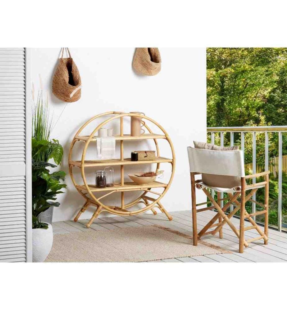 Bibliothèque Naturelle en Rotin à 3 Etagères Division de Chambre 3 Niveaux pour Livres Design Boho Ouverte