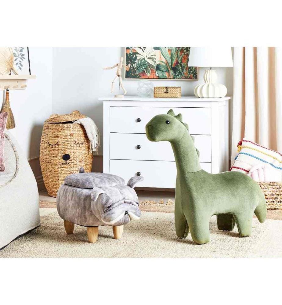 Pouf Animal Gris en Velours en Forme de Mouton pour Enfant avec Jambes en Bois Houssées Assise avec Coffre pour Chambre Décoratif