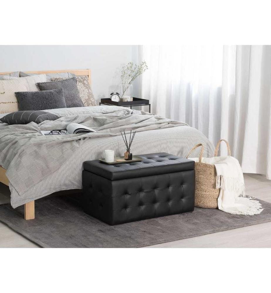 Coffre de Rangement au Style Chesterfield en Cuir PU Noir pour Intérieur Moderne et Glamour