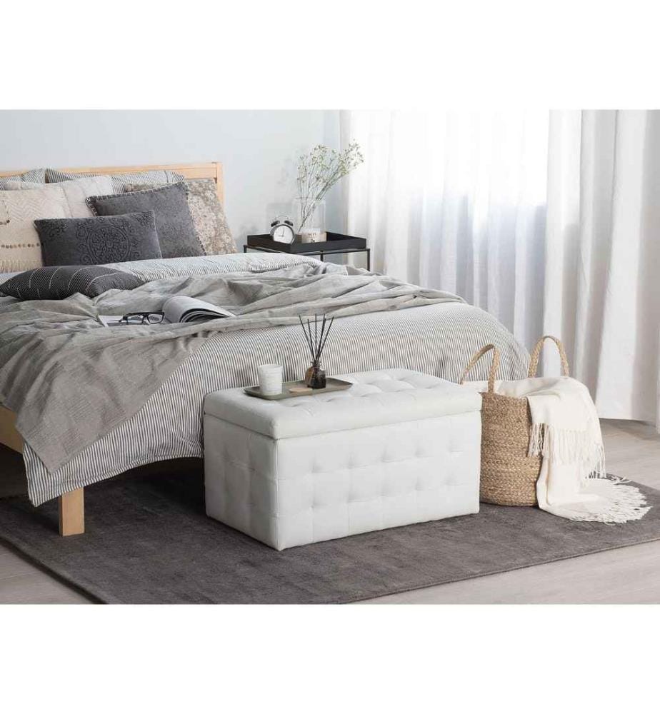 Coffre de Rangement au Style Chesterfield en Cuir PU Blanc pour Intérieur Moderne et Glamour