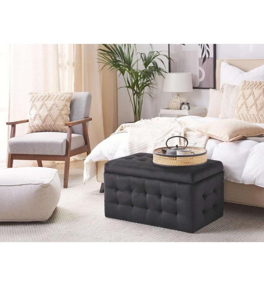 Coffre de Rangement au Style Chesterfield en Velours Noir pour Intérieur Moderne et Glamour