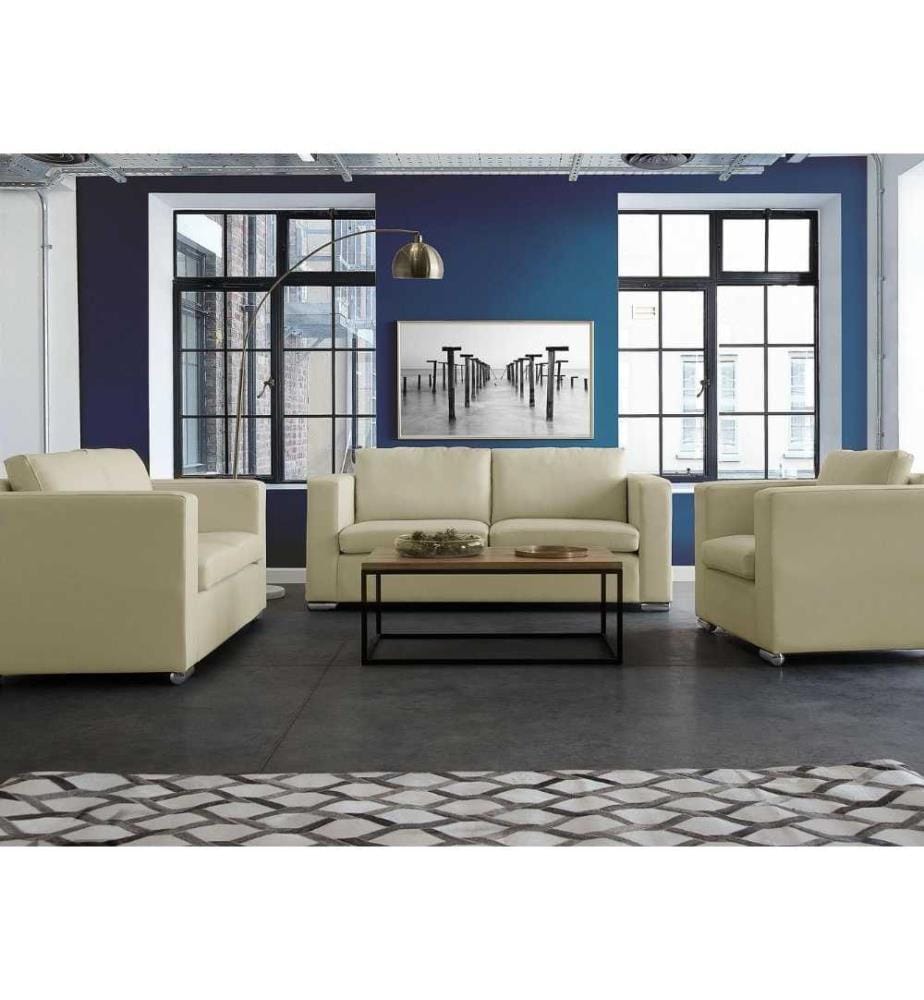 Ensemble de Salon Beige en Cuir Fendu 2 Canapés Fixes et Fauteuil Confortables et Élégants Design Moderne