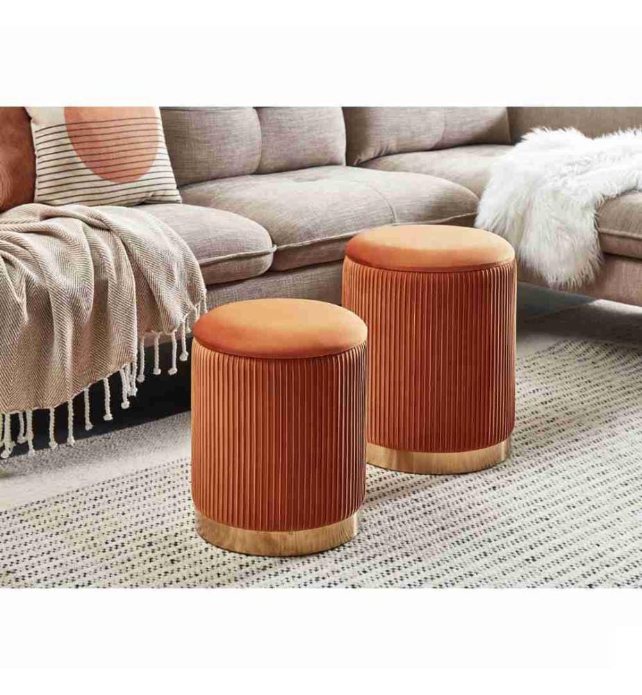 Lot 2 Poufs Coffres de Rangement en Velours Bleu Vert avec Base en Acier Doré Parfaits pour Chambre ou Salon au Design Glamour et Chic