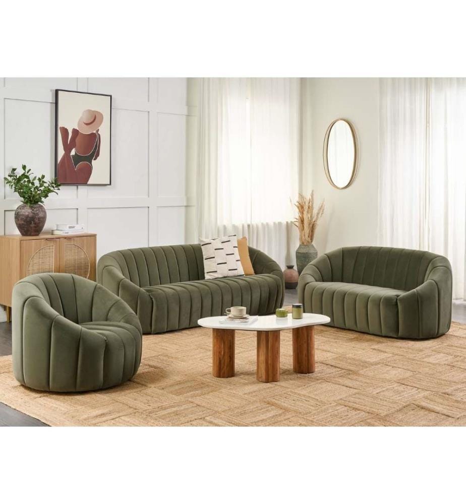 Ensemble canapé 6 places en velours vert foncé Salon contemporain Design rétro Assise tapissée Dossier bas