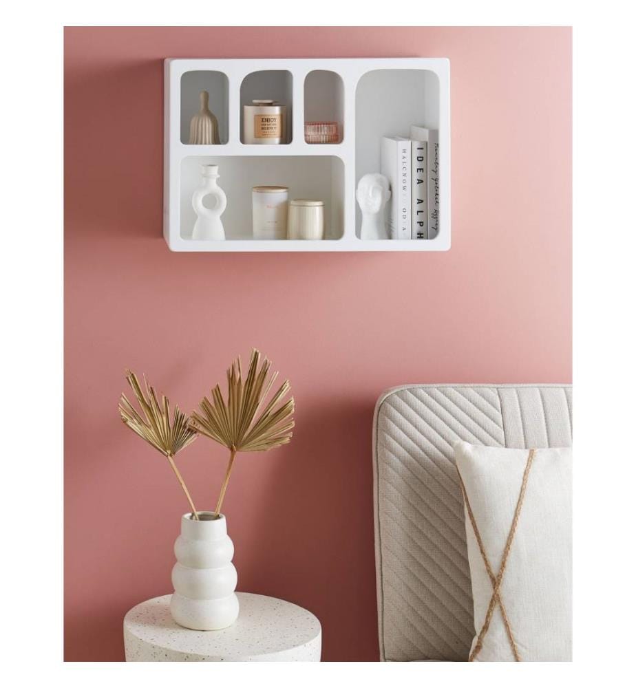 Étagère Murale Blanche en MDF à 5 Compartiments Originaux Rangement 5 Kg Max 3 Petites Cases et 2 Grandes Rangement Unique à Coins Arrondis