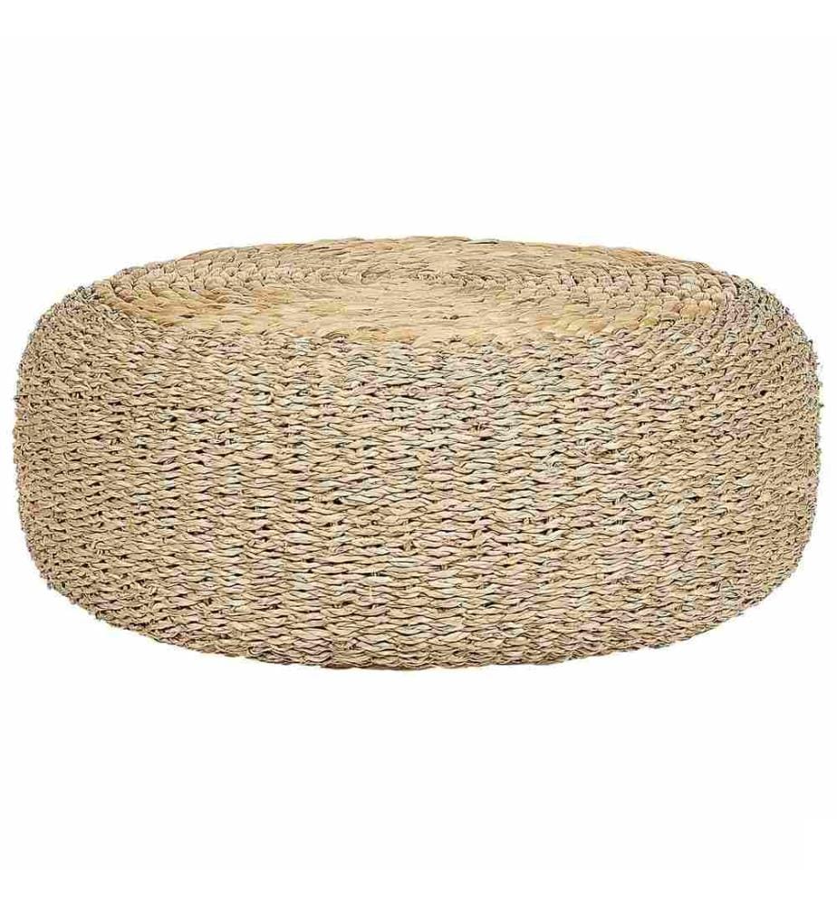 Pouf Naturel en Herbes Marine et Fibres de Jacinthes d'Eau 50 cm Rembourrage en Mousse Ottoman Style Boho Fabriqué à la Main Multifonctionnel