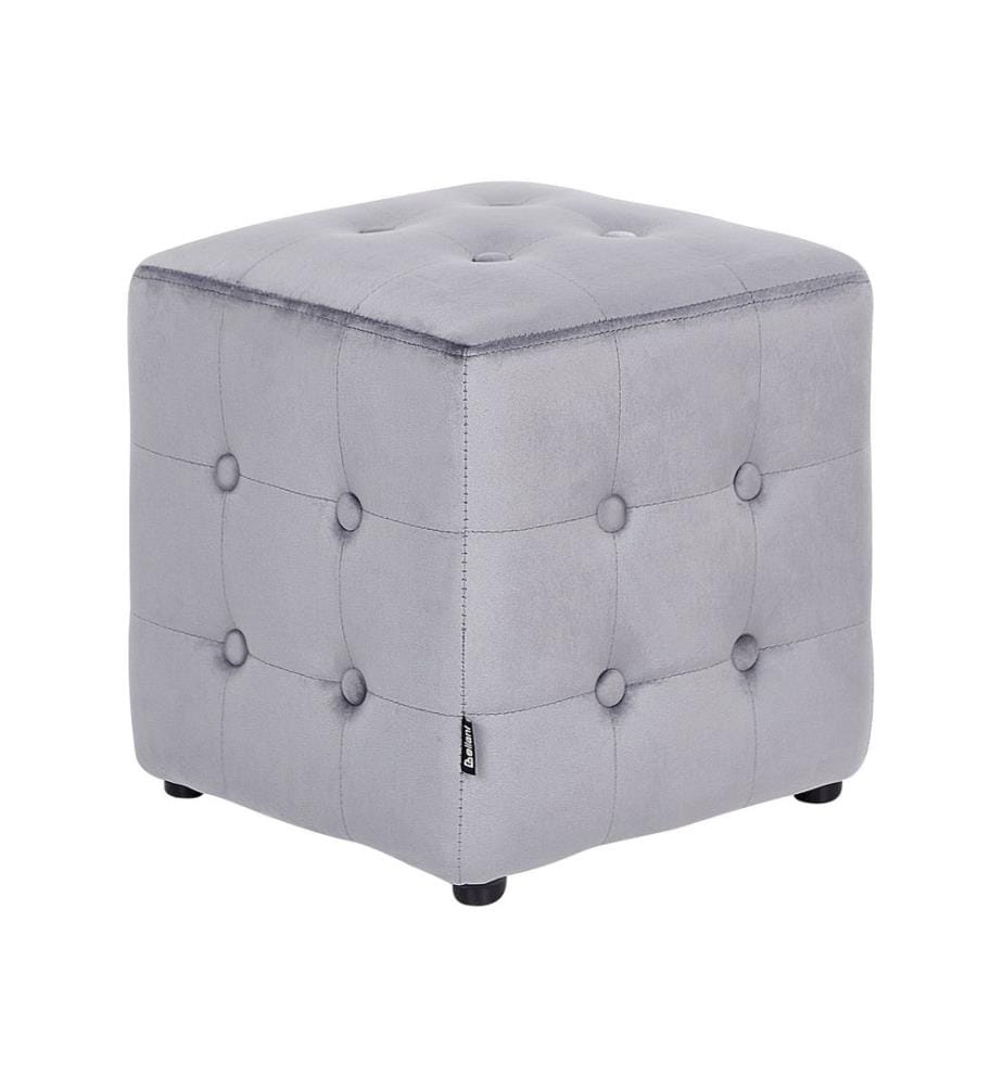 Pouf Gris en Velours Repose-Pieds Tabouret Capitonné Cube Salon Chambre à Coucher
