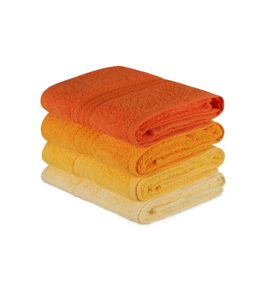 Set d'essuie-mains, 4 pièces, jaune clair, jaune, orange pâle, orange, coton, 500 gr-m²,