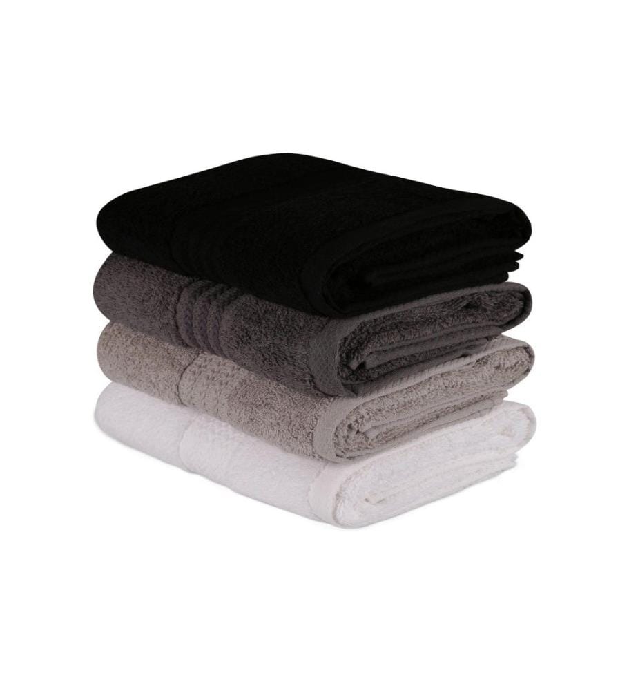 Set d'essuie-mains, 4 pièces, blanc, gris, gris foncé, noir, coton, 500 gr-m²,