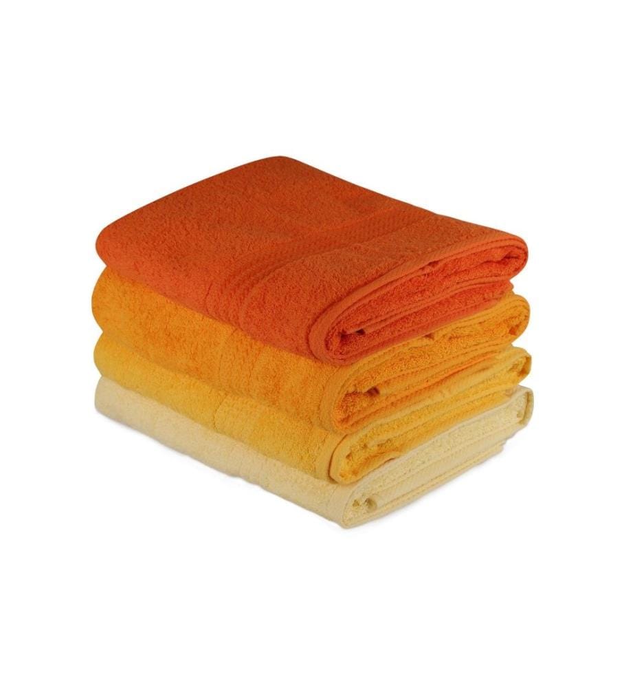Set de serviettes de bain, 4 pièces, jaune clair, jaune, orange pâle, orange, coton, 500 gr-m²,