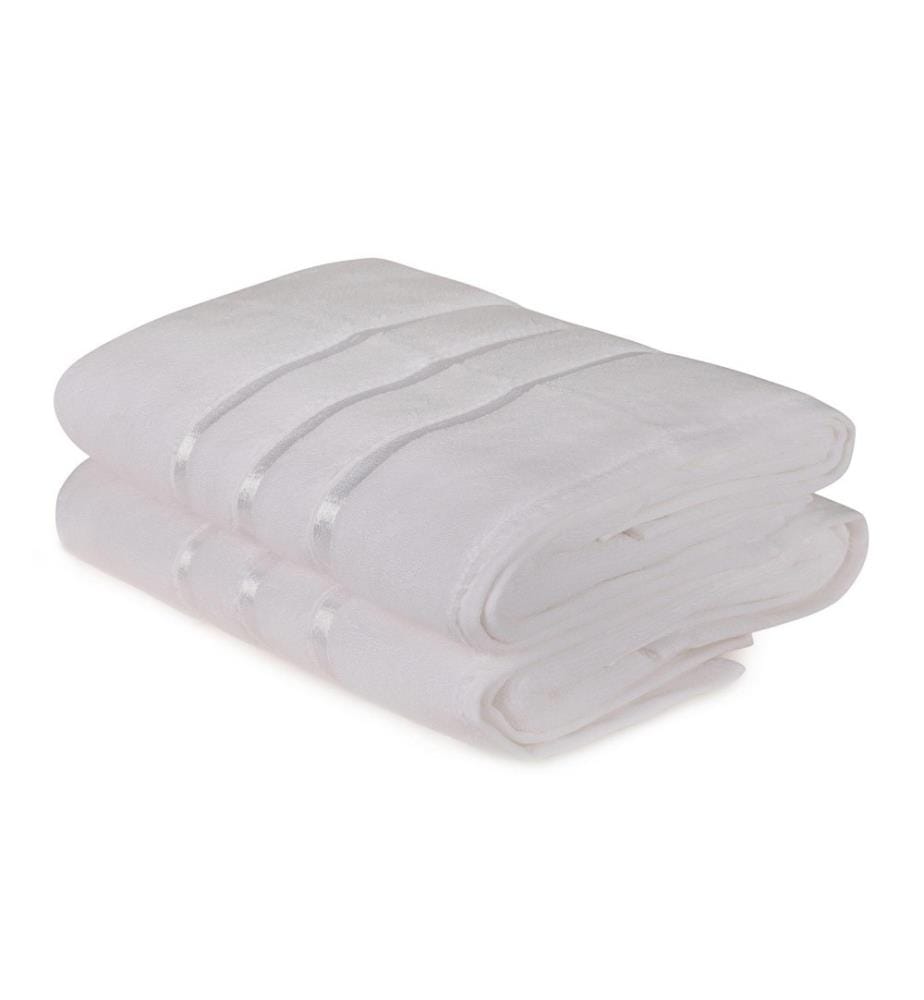 Set de serviettes de bain, 2 pièces, blanc, microcoton, 560 gr-m²,