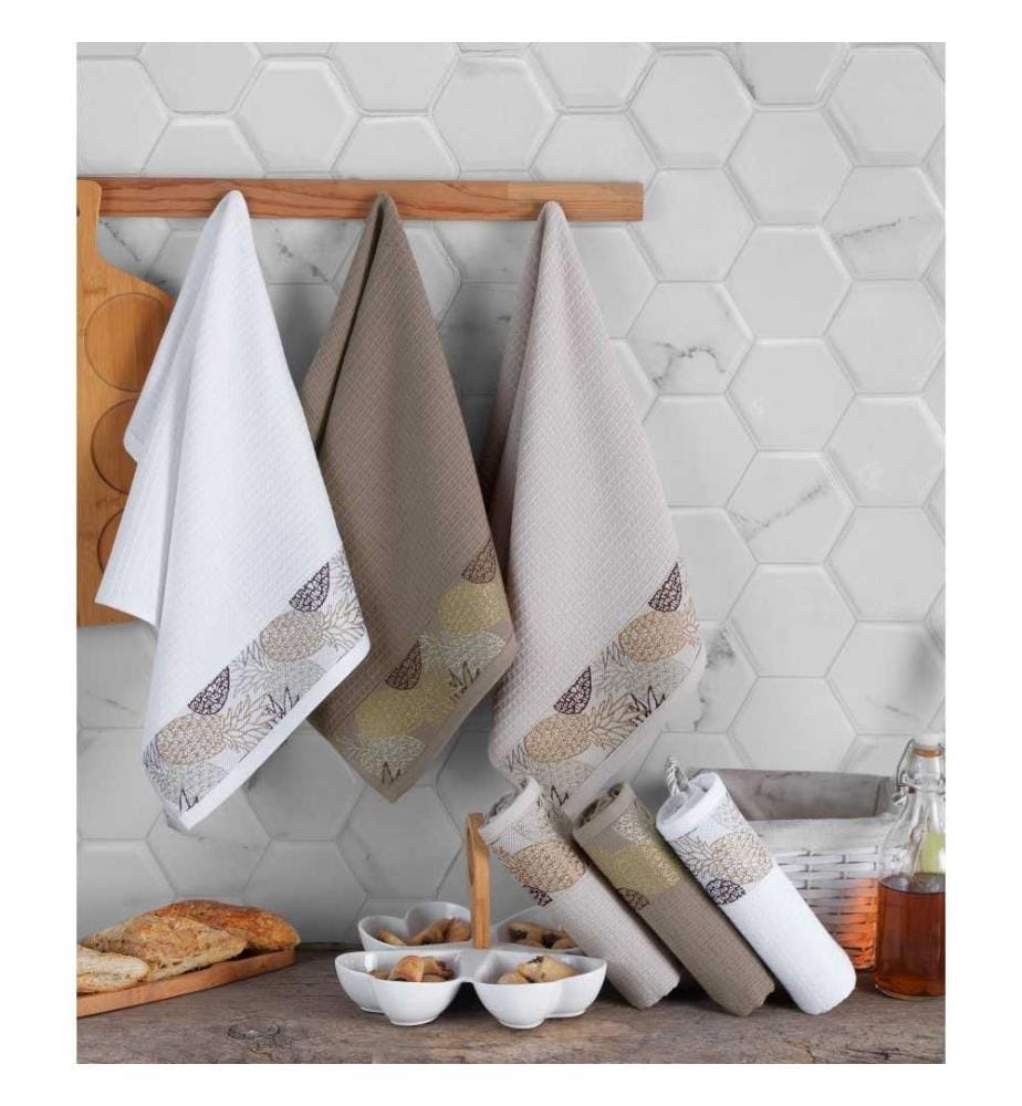 Ensemble de serviettes de toilette, 6 pièces, blanc, brun, beige, coton, jacquard